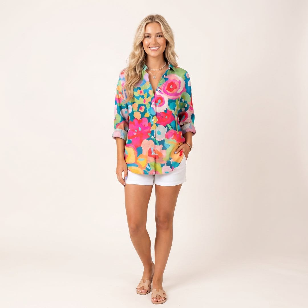 Women Elegant Floral Button Up Blouse Stylish