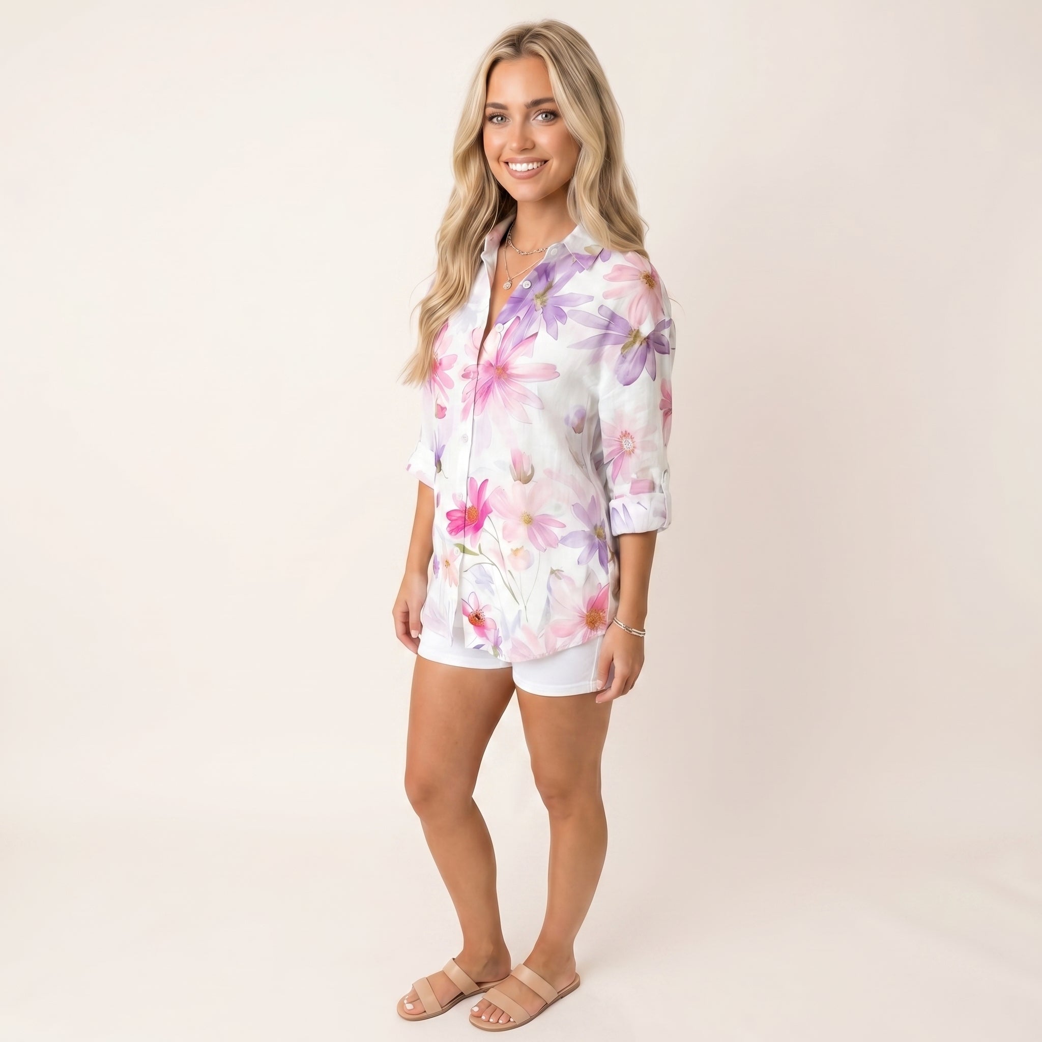 Women’s Colorful Floral Button-Up Blouse