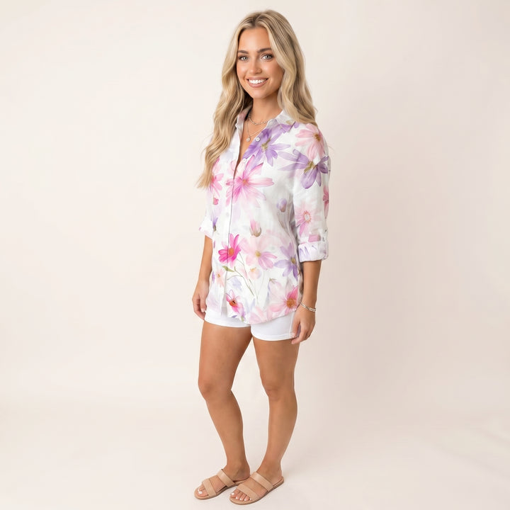 Women Elegant Floral Button Up Blouse Stylish