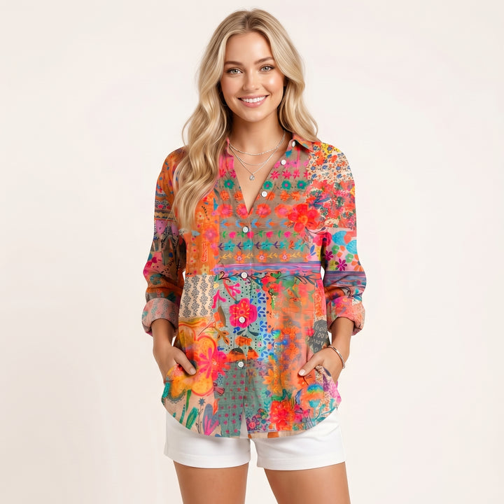 Women Elegant Floral Button Up Blouse Stylish