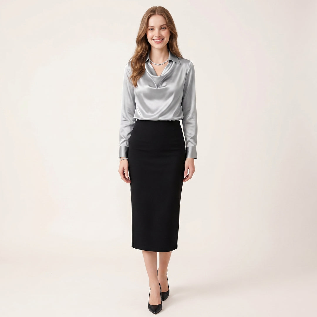 Women Elegant Cowl Neck Blouse Long Sleeve