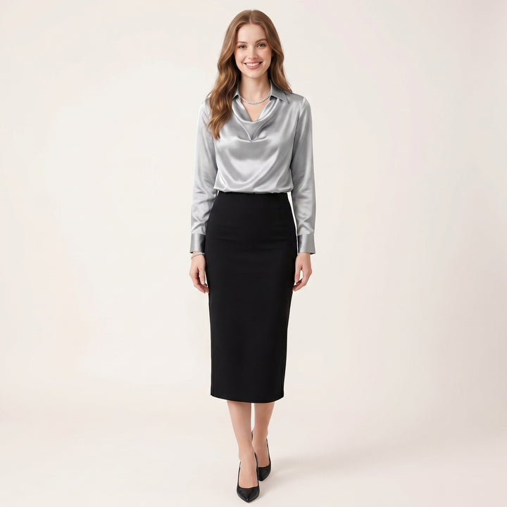 Women Elegant Cowl Neck Blouse Long Sleeve