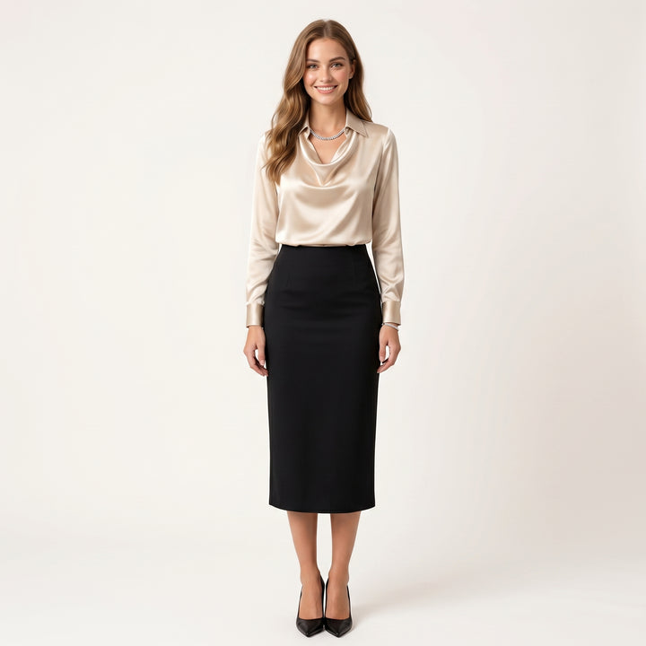Women Elegant Cowl Neck Blouse Long Sleeve