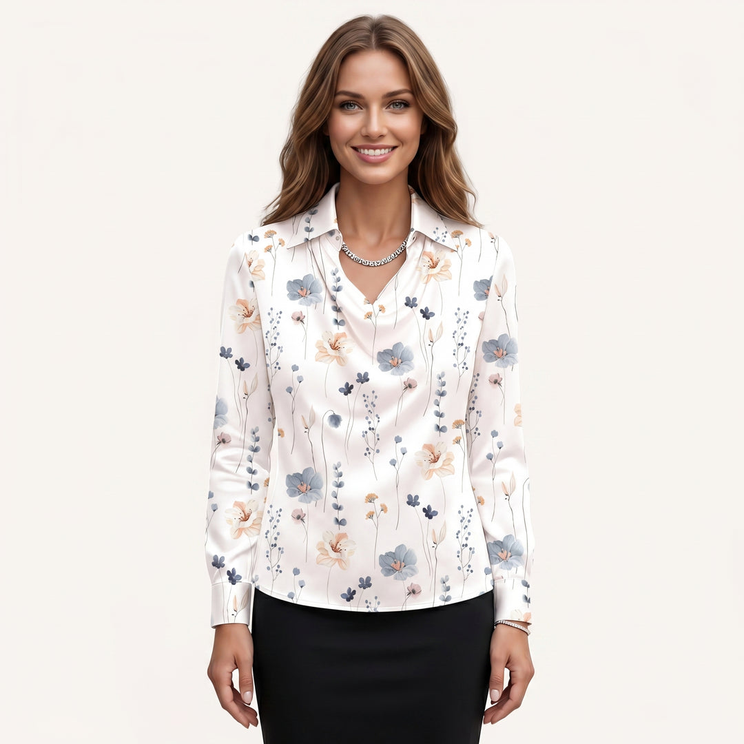 Women Elegant Cowl Neck Blouse Long Sleeve