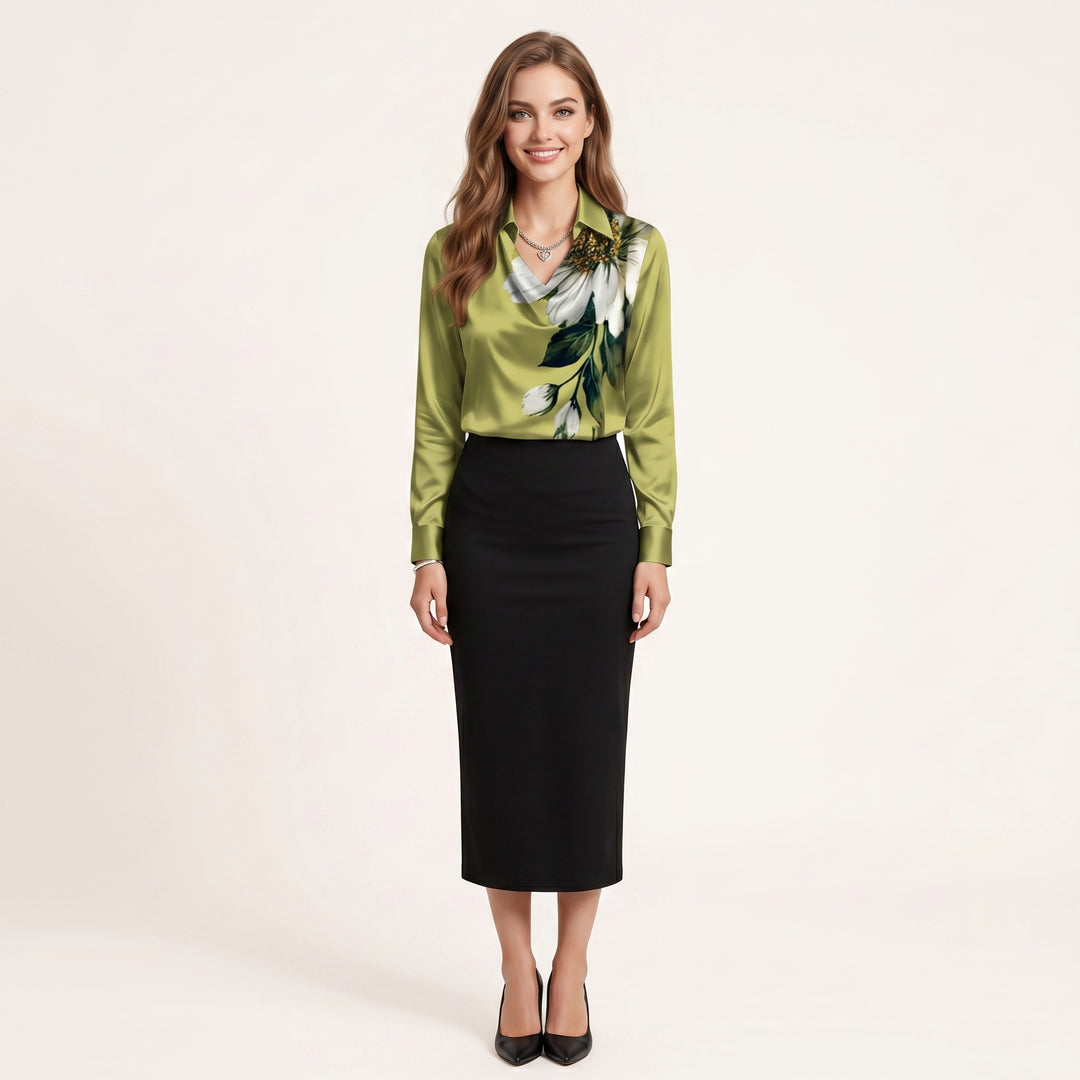 Women Elegant Cowl Neck Blouse Long Sleeve