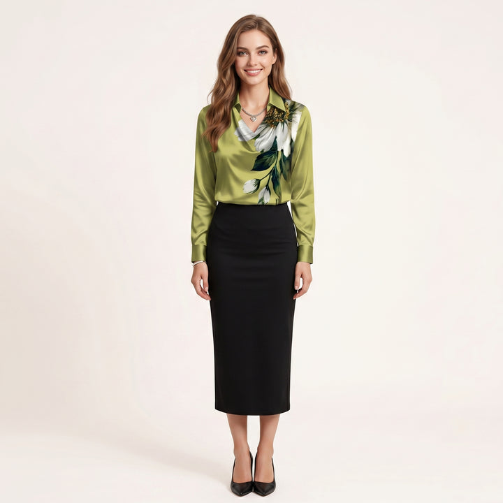 Women Elegant Cowl Neck Blouse Long Sleeve