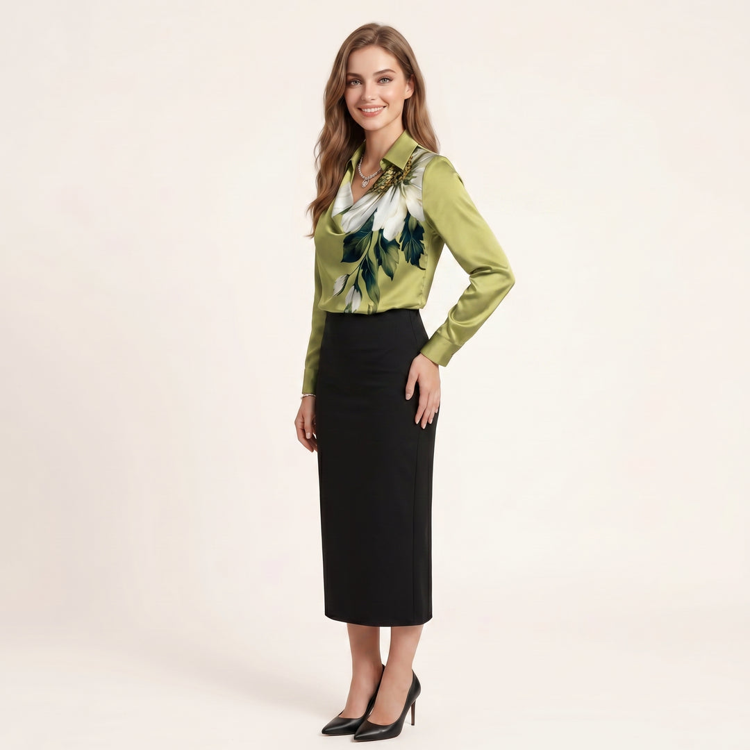 Women Elegant Cowl Neck Blouse Long Sleeve