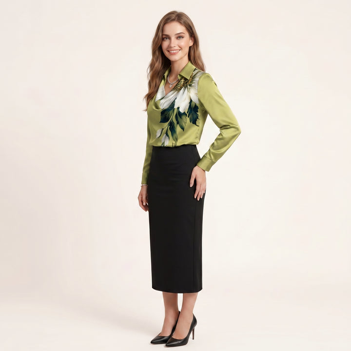 Women Elegant Cowl Neck Blouse Long Sleeve