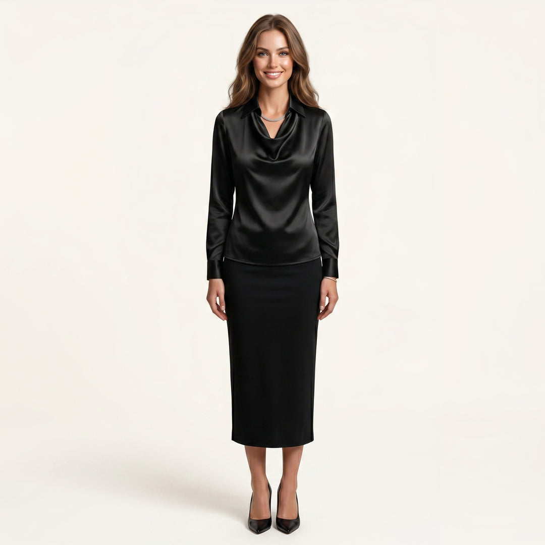 Women Elegant Cowl Neck Blouse Long Sleeve