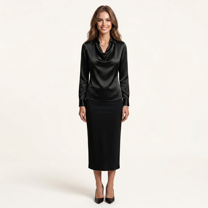 Women Elegant Cowl Neck Blouse Long Sleeve