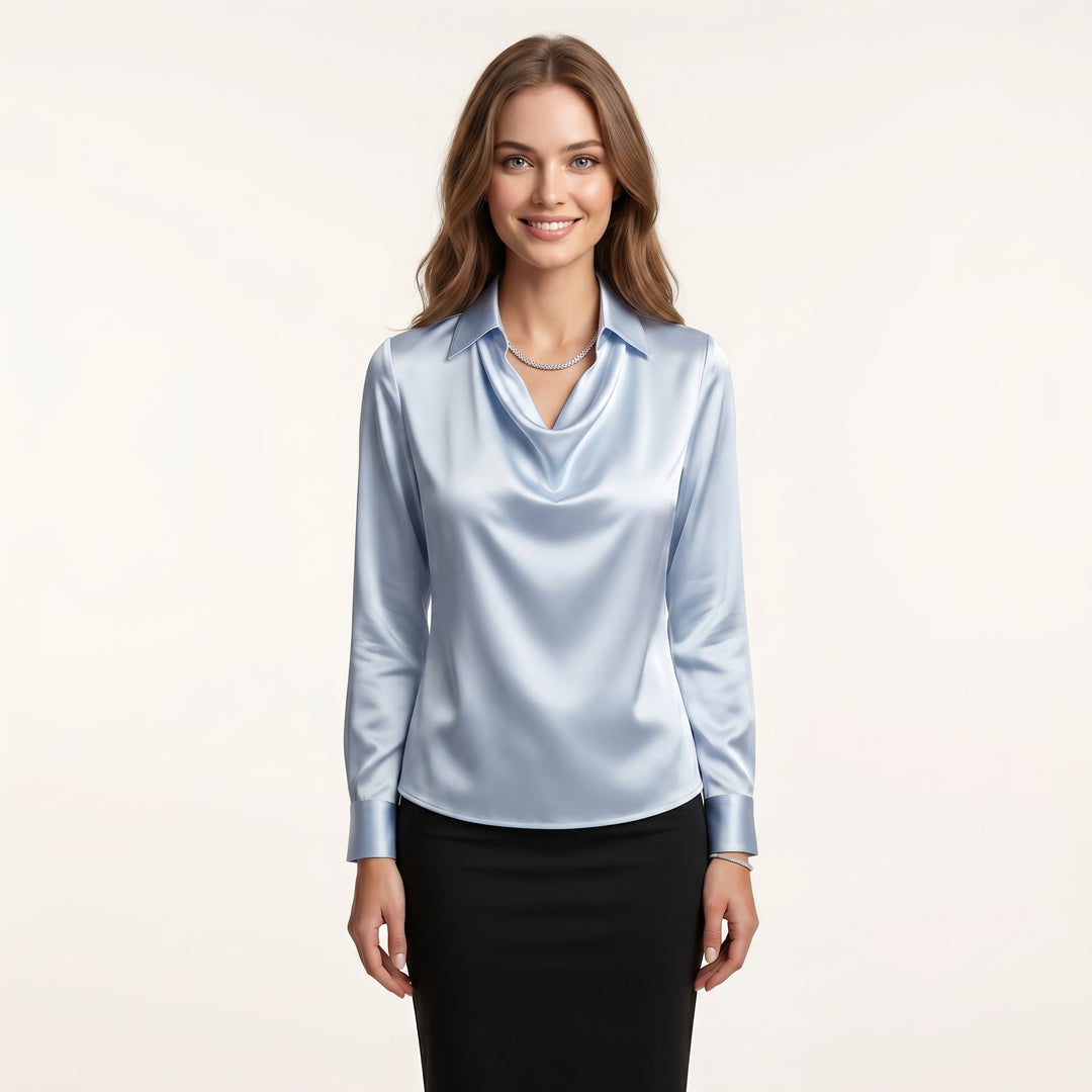 Women Elegant Cowl Neck Blouse Long Sleeve