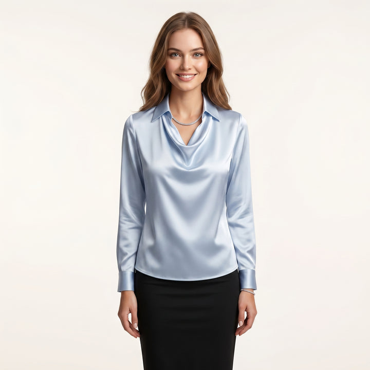 Women Elegant Cowl Neck Blouse Long Sleeve