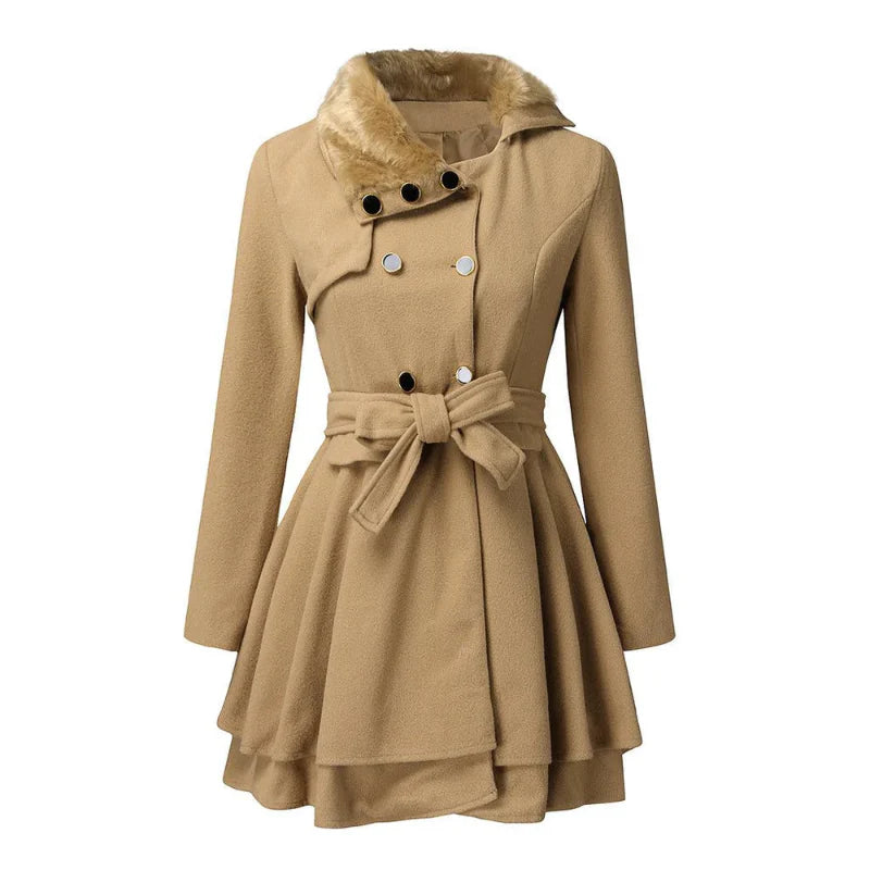 Beige coat with fur collar on a white background