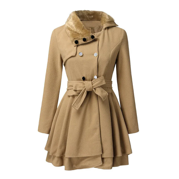 Beige coat with fur collar on a white background