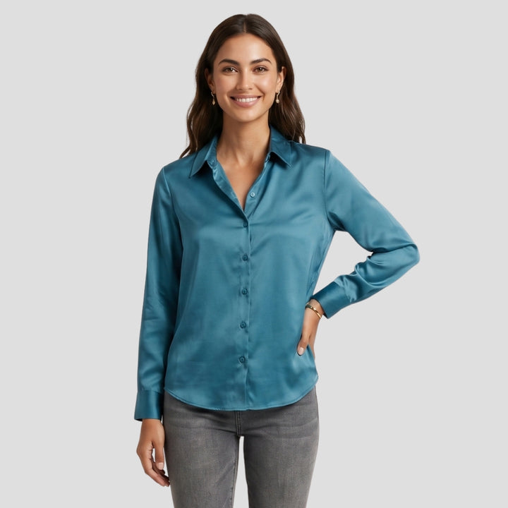 Women Elegant Button Up Blouse Long Sleeve