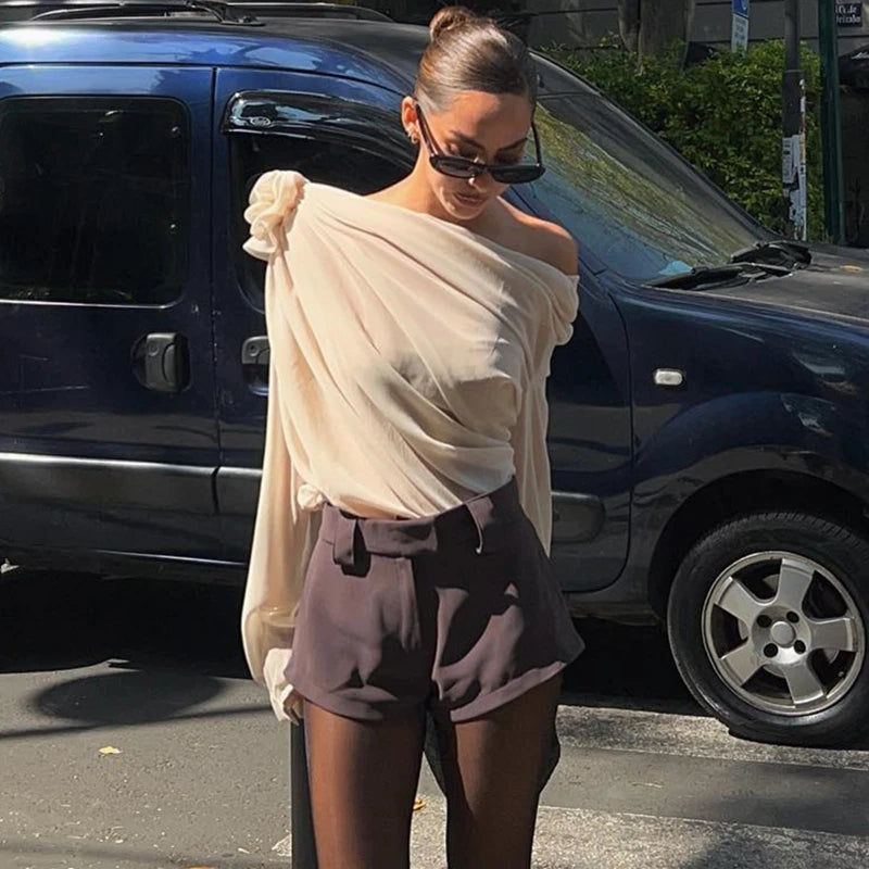 Women’s Asymmetrical T-Shirt – Floral Appliqué, Summer Style